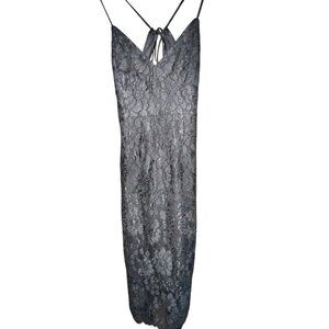 Lulus Black Lace Halter Midi Dress With Open Back & Adjustable Straps By Lulus S